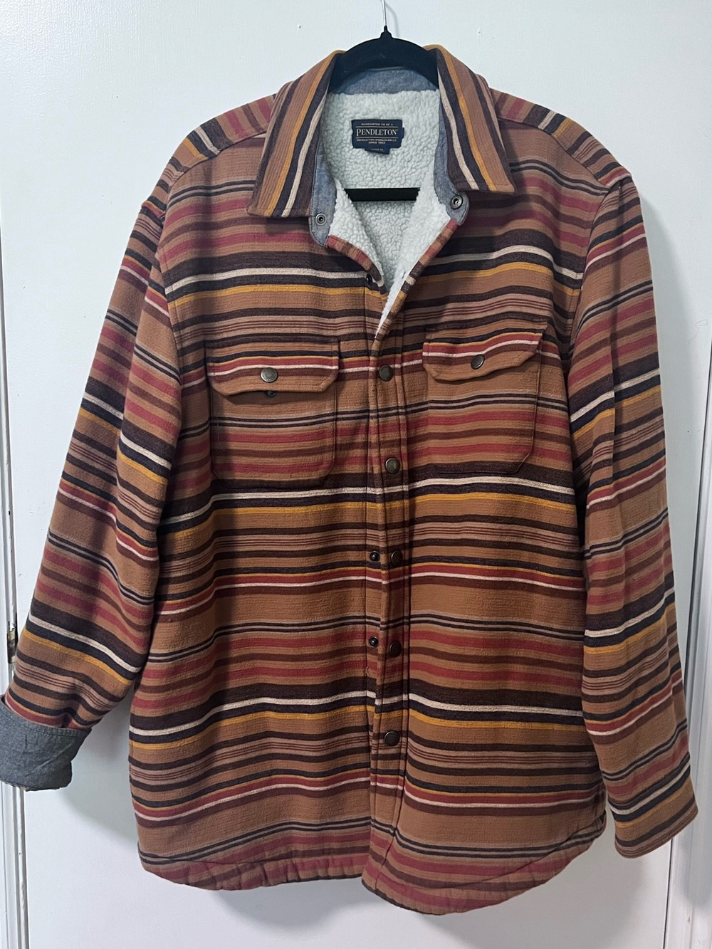 Pendleton Multi-Stripe Sherpa-Lined Snap-Front Jacket